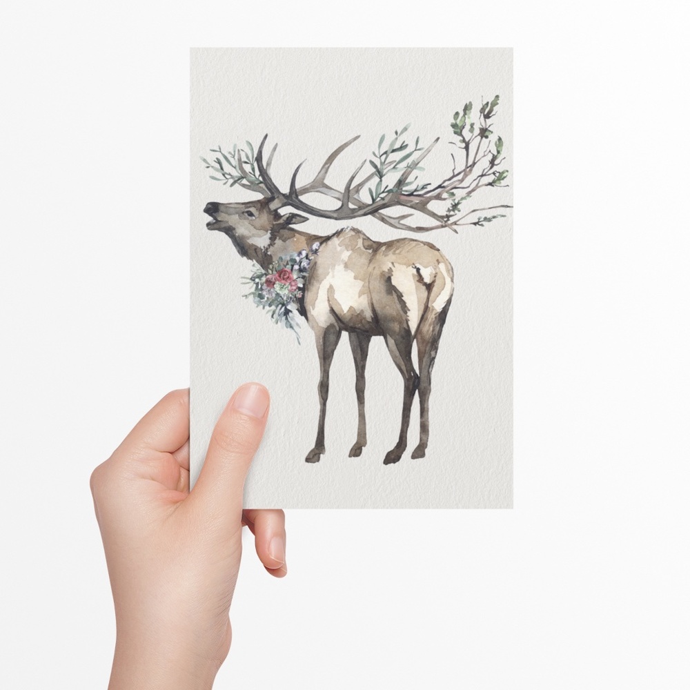Watercolor Elk Deer Wall Art Print Poster Illustration Unframed - Picture 7 of 11